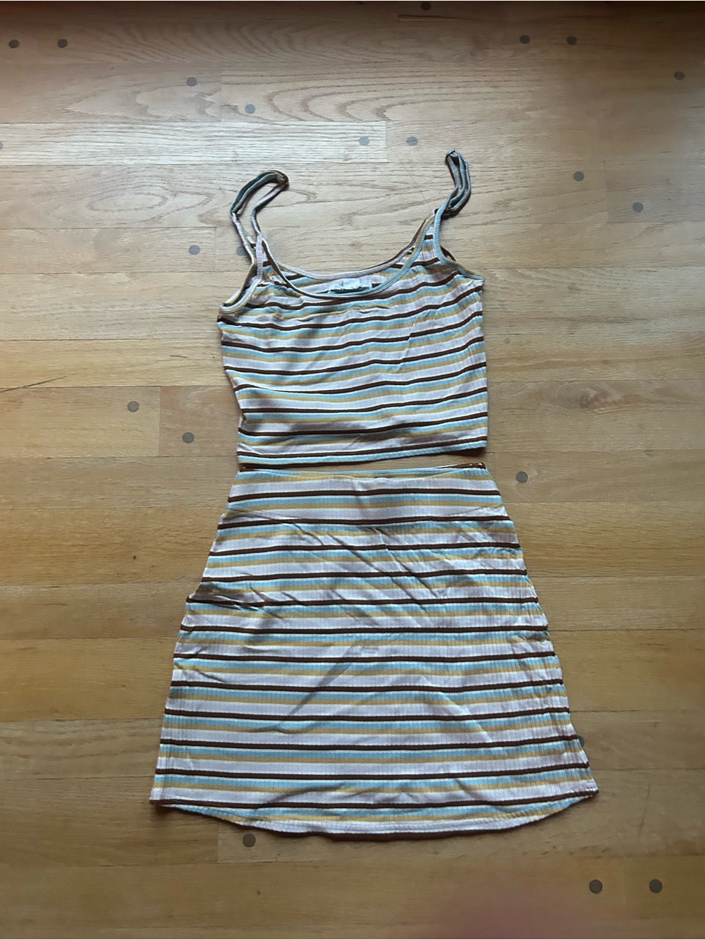 O'Neill White, Tan & Green Striped Crop Tank and Skirt Set